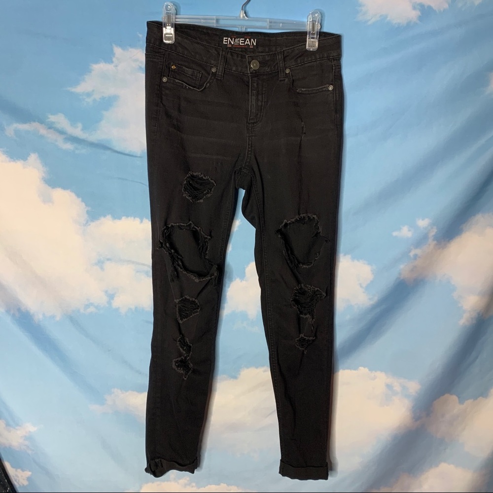 Enjean- Black/Gray Distressed Ankle Jeans size 5